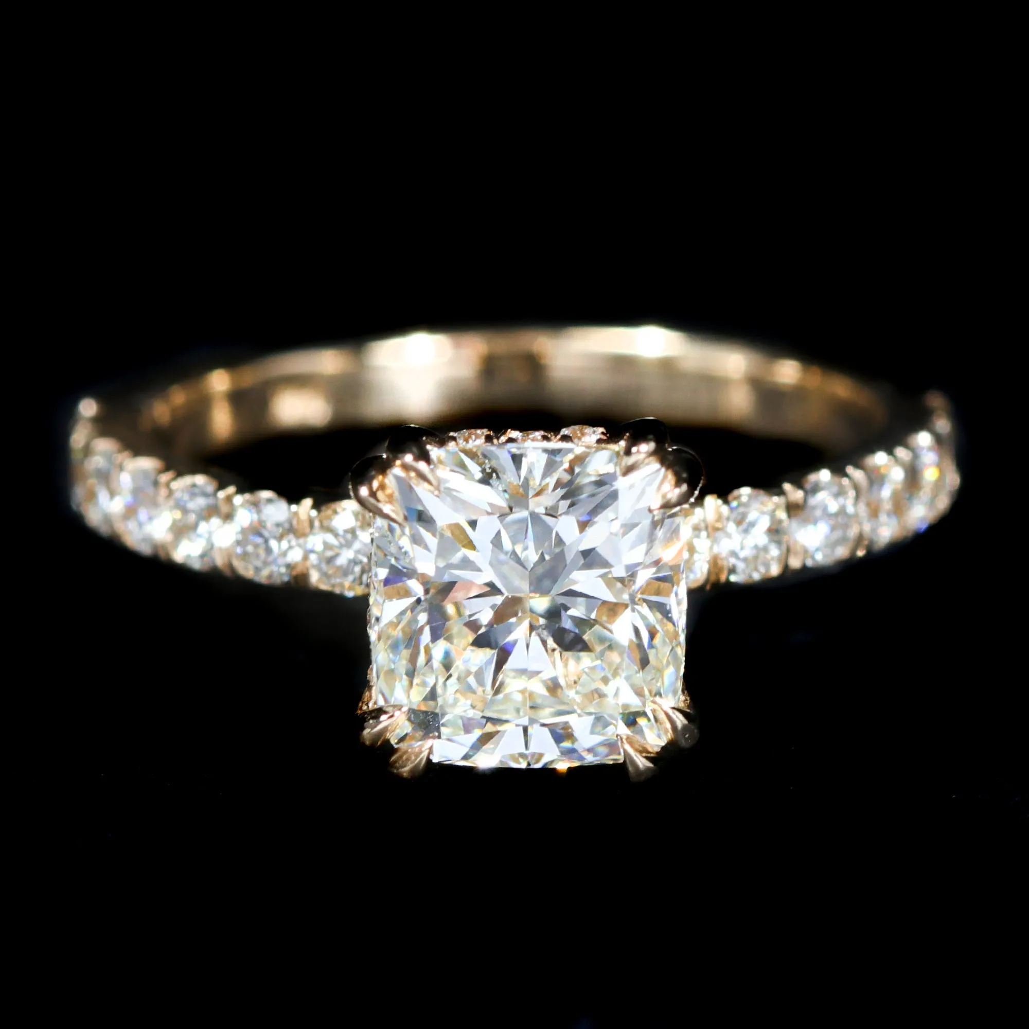 14K Yellow Gold GIA 2.01 Carat Cushion Cut Diamond Engagement Ring