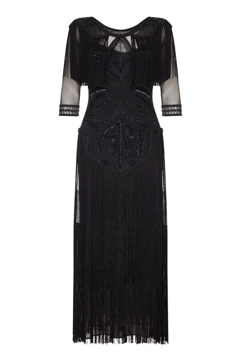 1920s Inspired Evening Maxi Dress in Black
