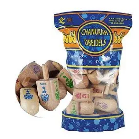 25 Jumbo Natural Wood Dreidels - ZipLock Bag