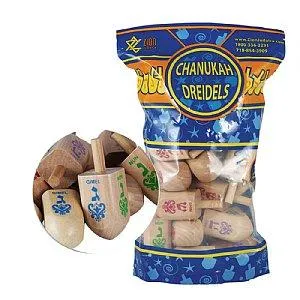 25 Jumbo Natural Wood Dreidels - ZipLock Bag