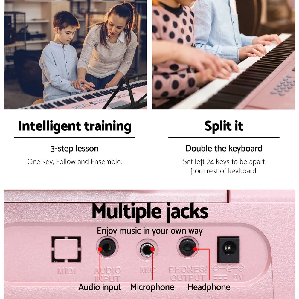 61 Key Lighted Electronic Piano Keyboard Organ LED Electric Holder Music Stand Pink