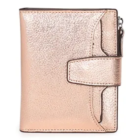 AINIMOER Women's RFID Blocking Leather Small Compact Bi-fold Zipper Pocket Wallet Card Case Purse(Lichee Champaign Gold)