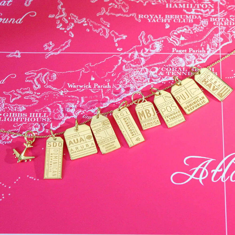 Aruba Caribbean AUA Luggage Tag Charm Gold