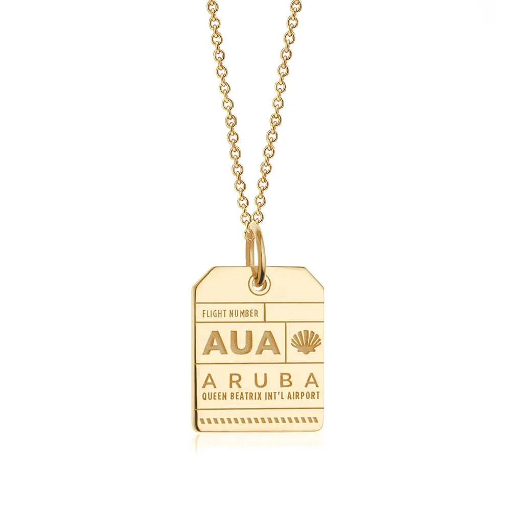 Aruba Caribbean AUA Luggage Tag Charm Gold