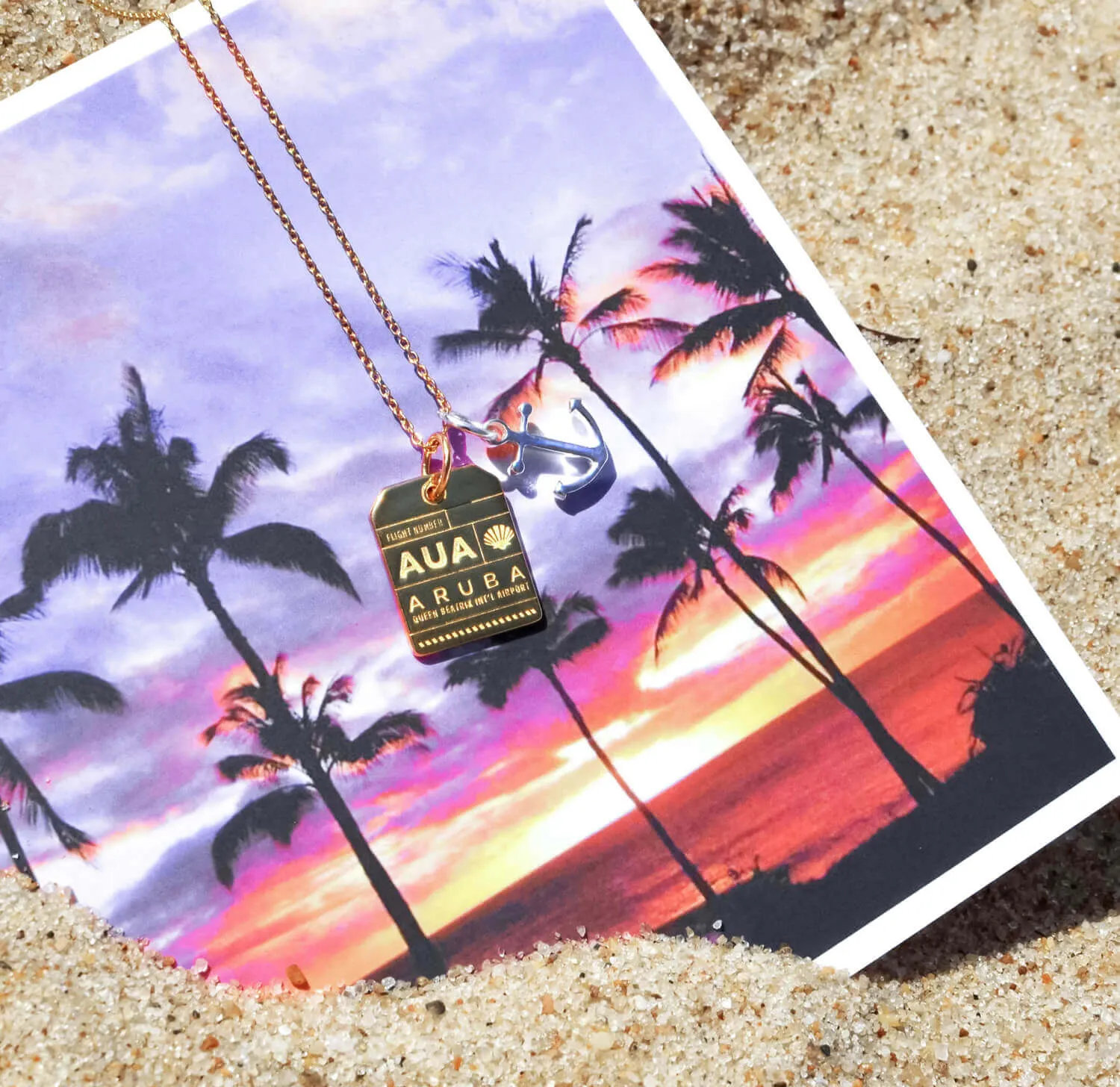 Aruba Caribbean AUA Luggage Tag Charm Gold