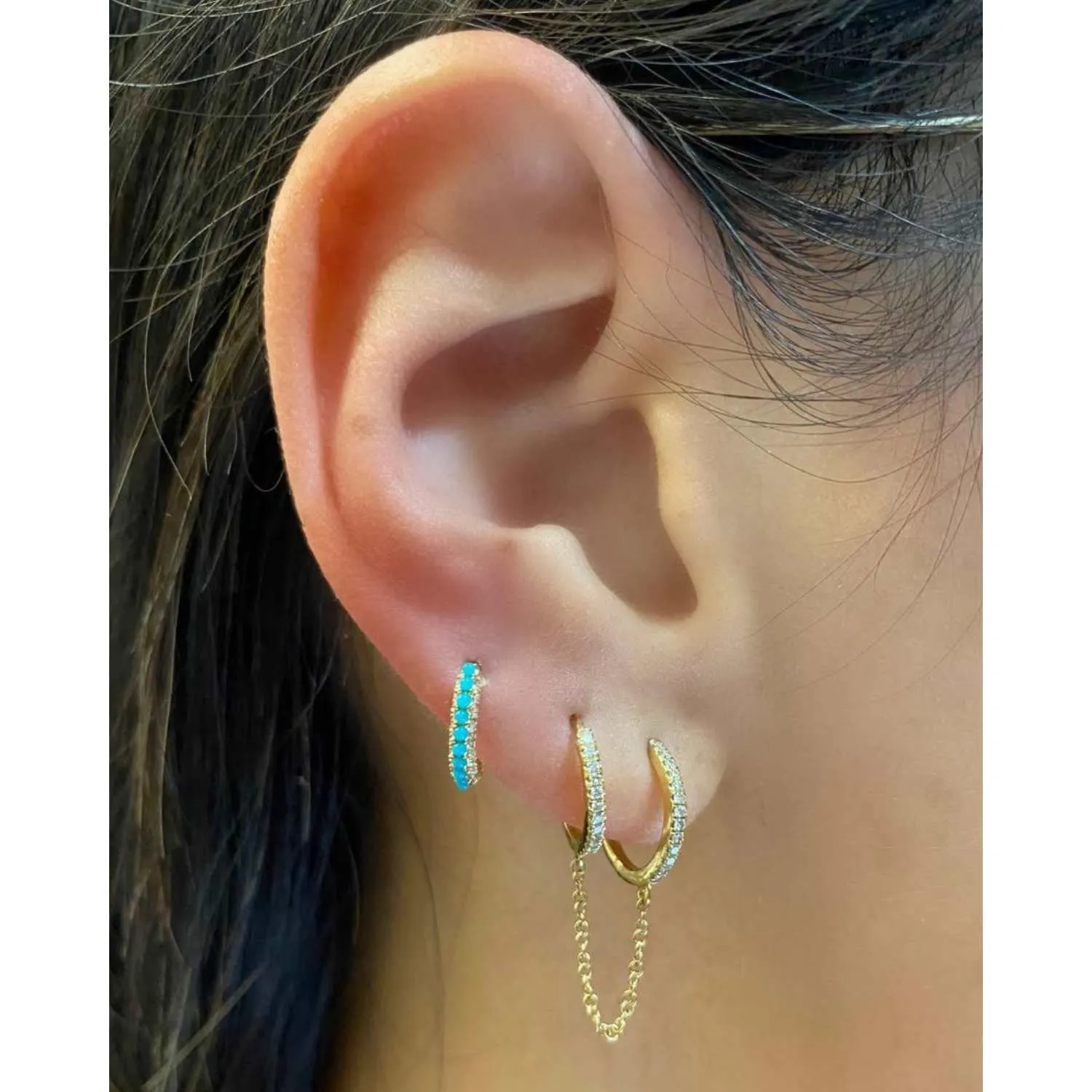 Beaded Diamond Turquoise Hoops