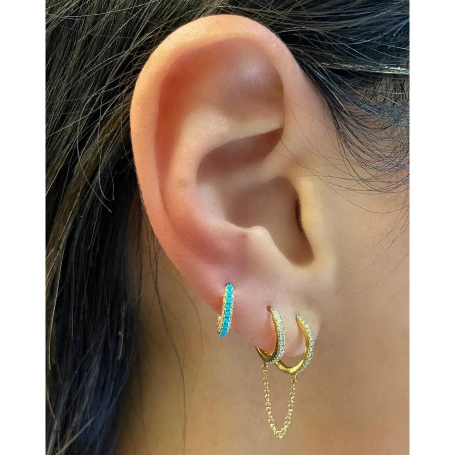 Beaded Diamond Turquoise Hoops