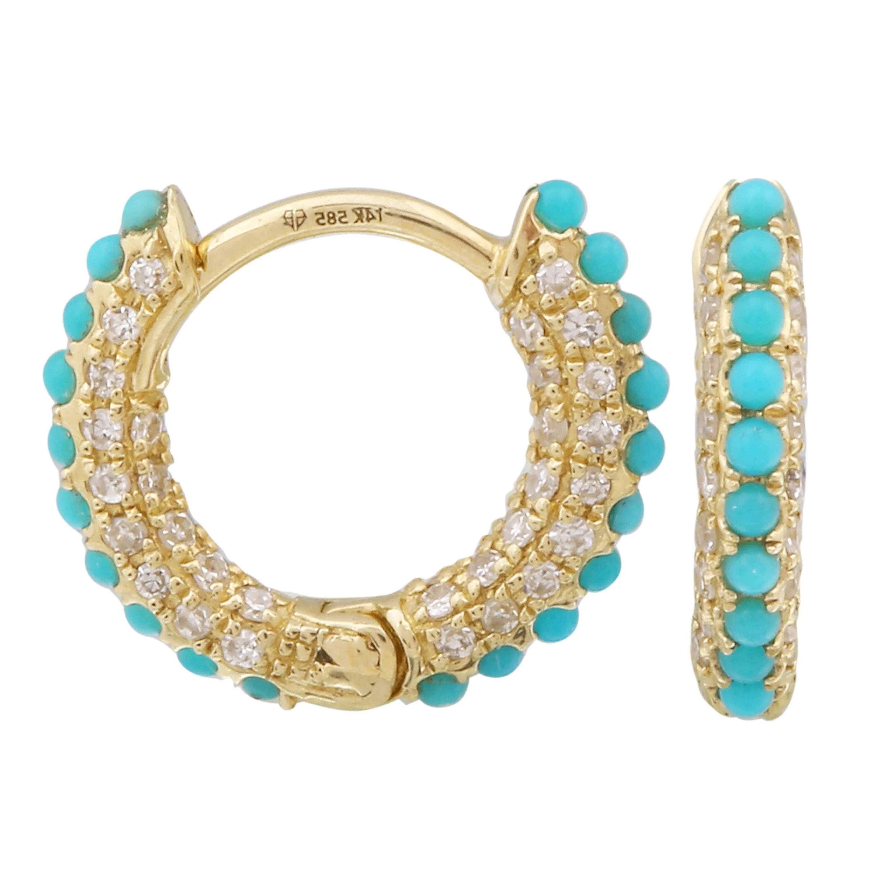 Beaded Diamond Turquoise Hoops