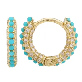 Beaded Diamond Turquoise Hoops
