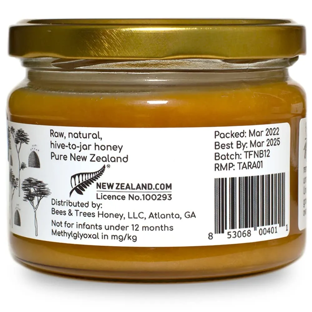 Bees & Trees 100% Pure Monofloral New Zealand Manuka Honey, 830  MGO 10.6 oz