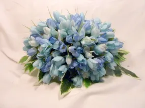 Blue Mini Tulip Memorial Spray, Cemetery flowers, Gravesite spray