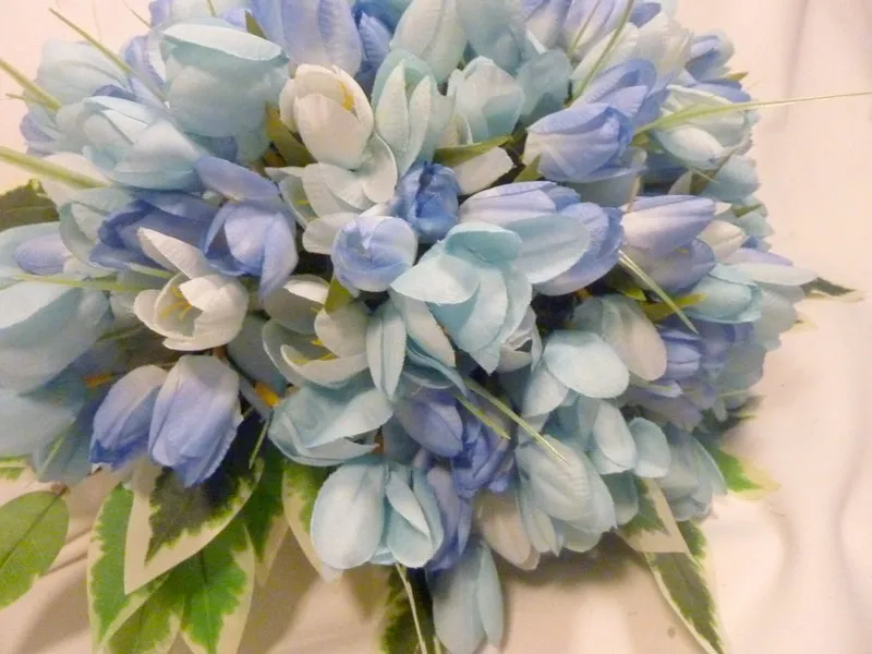 Blue Mini Tulip Memorial Spray, Cemetery flowers, Gravesite spray