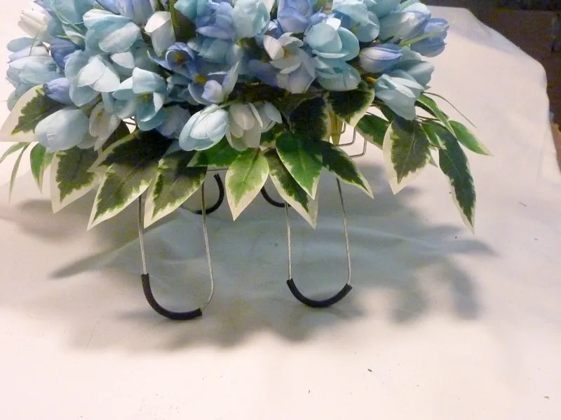 Blue Mini Tulip Memorial Spray, Cemetery flowers, Gravesite spray