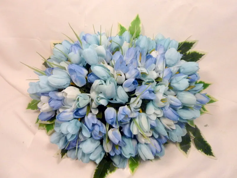 Blue Mini Tulip Memorial Spray, Cemetery flowers, Gravesite spray
