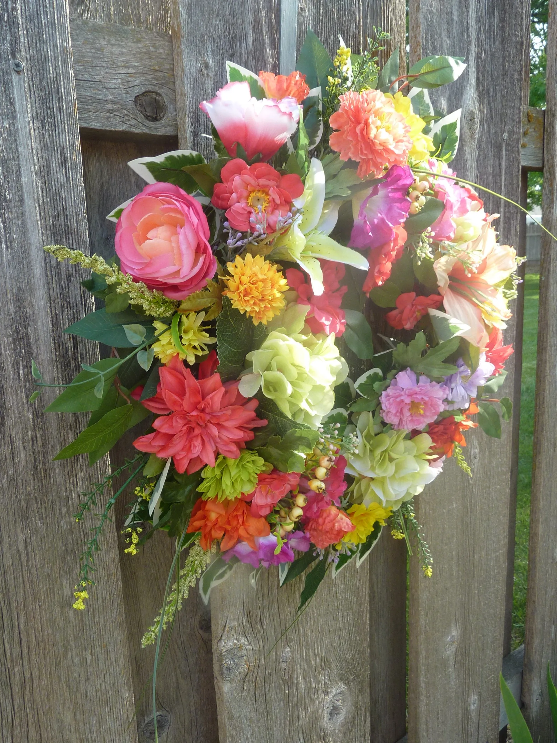 Bright floral wreath for your front door, Summer wreath, spring wreath