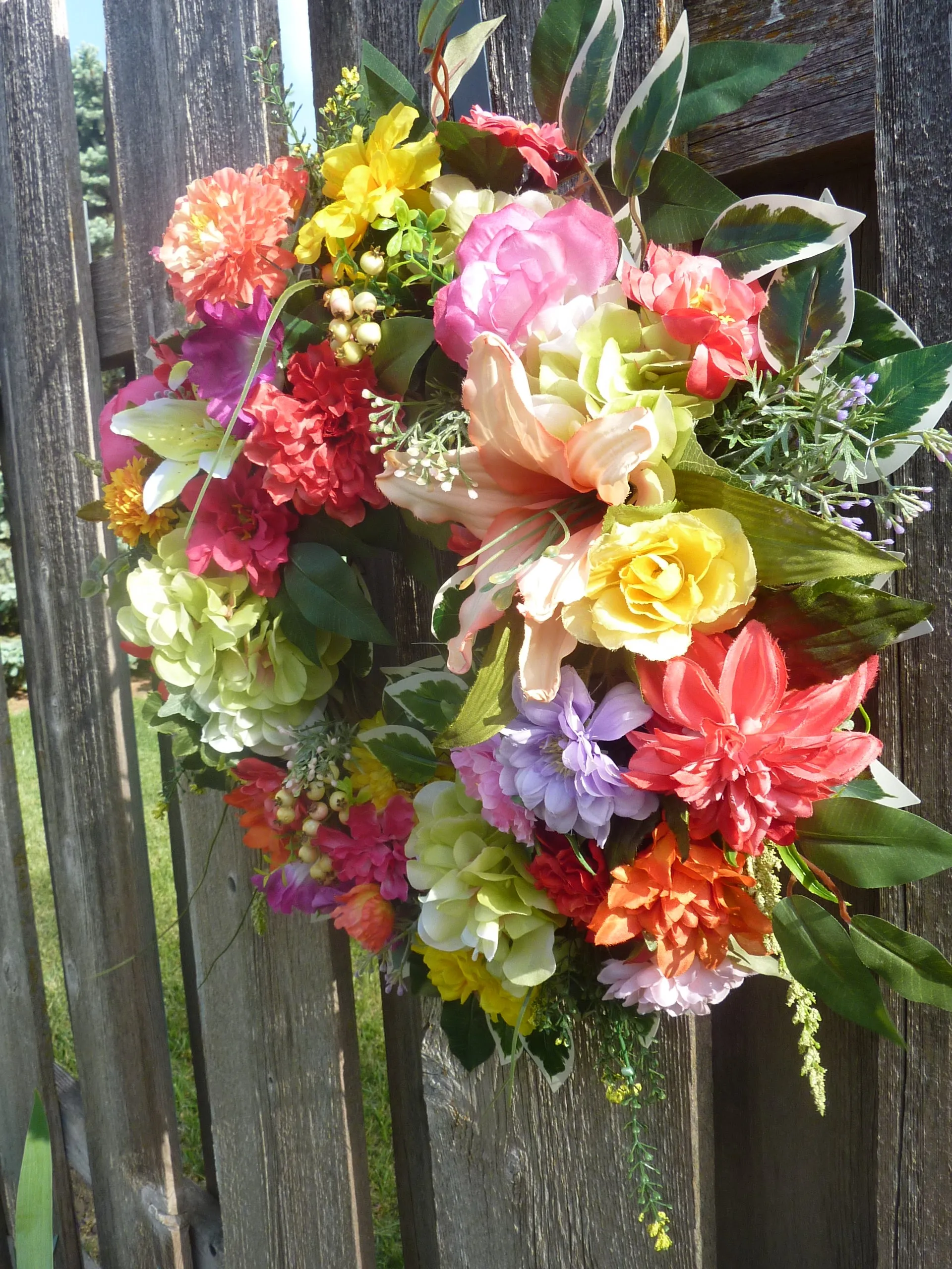 Bright floral wreath for your front door, Summer wreath, spring wreath