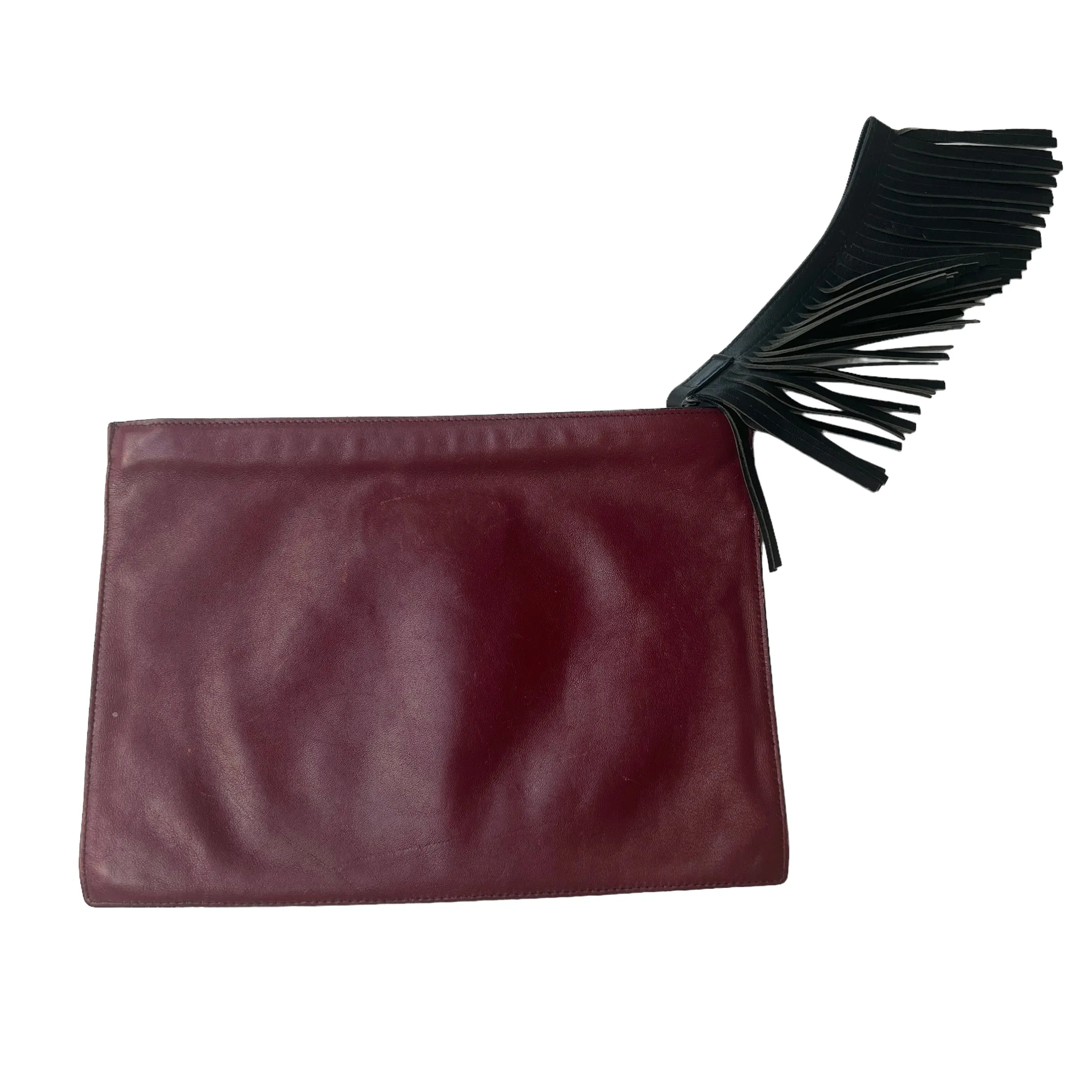 Burgundy Leather Clutch w/Fringes