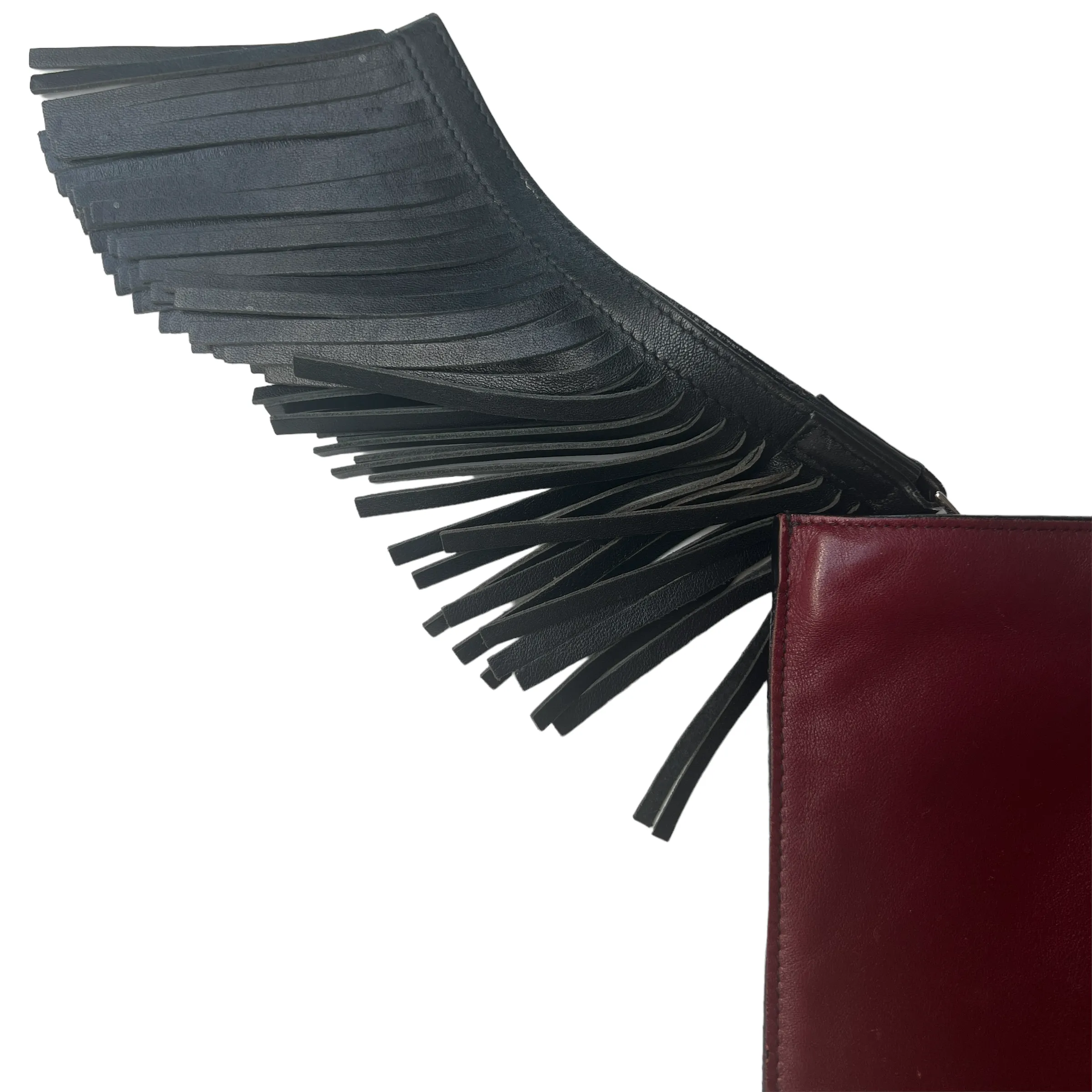 Burgundy Leather Clutch w/Fringes