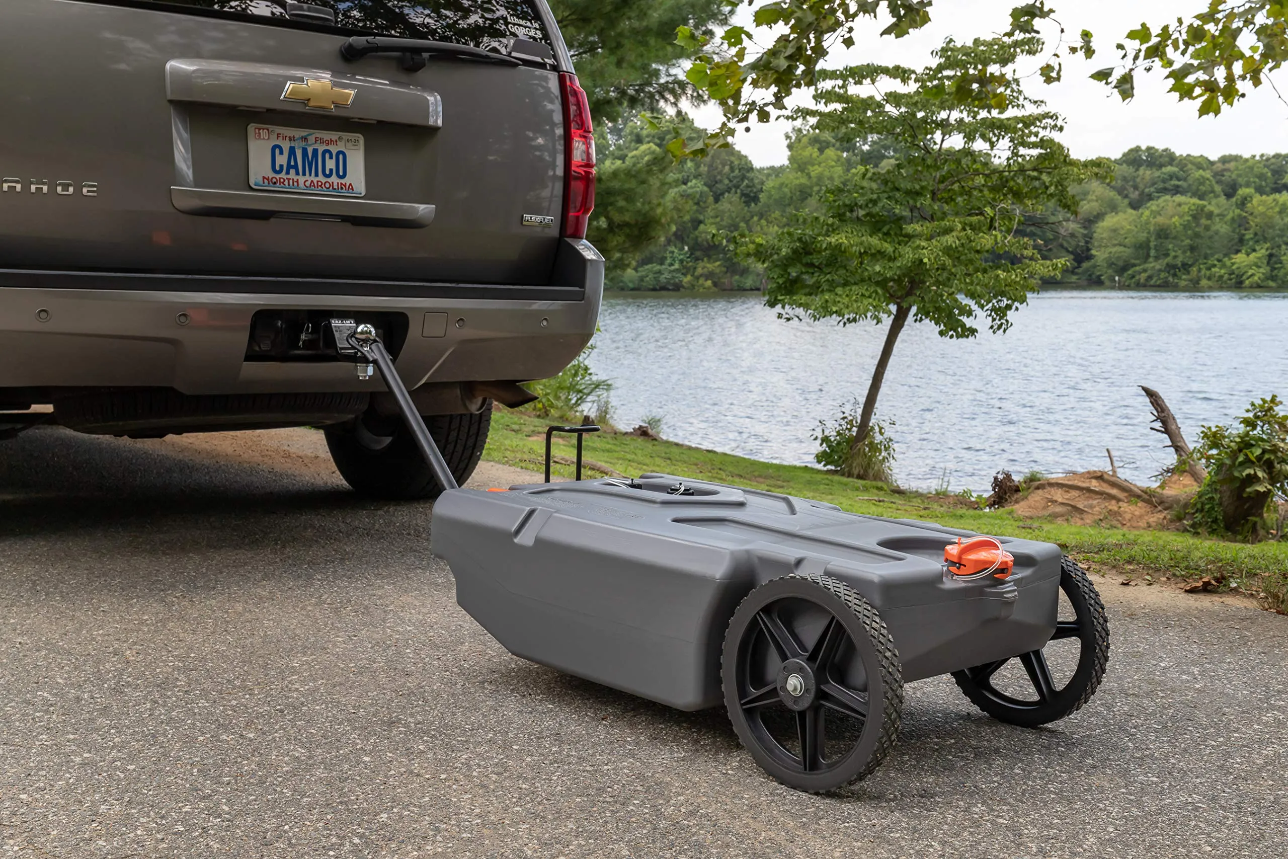 Camco Rhino RV Heavy Duty 28 Gallon Portable Waste Holding Tank with Steerable Wheels | Complete Kit with Hoses and Accessories (39005), Gray