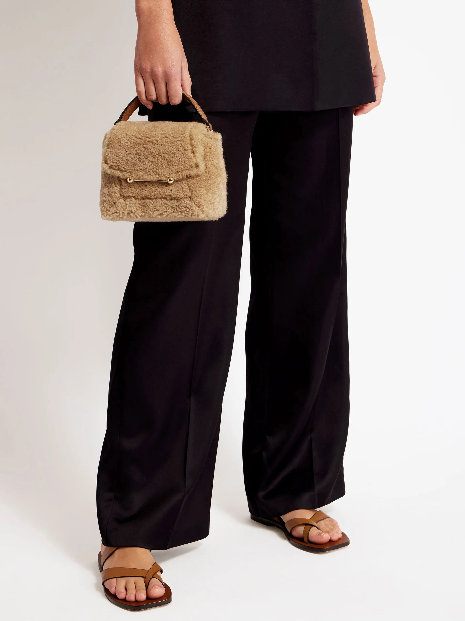 Caramel shearling mosaic nano bag