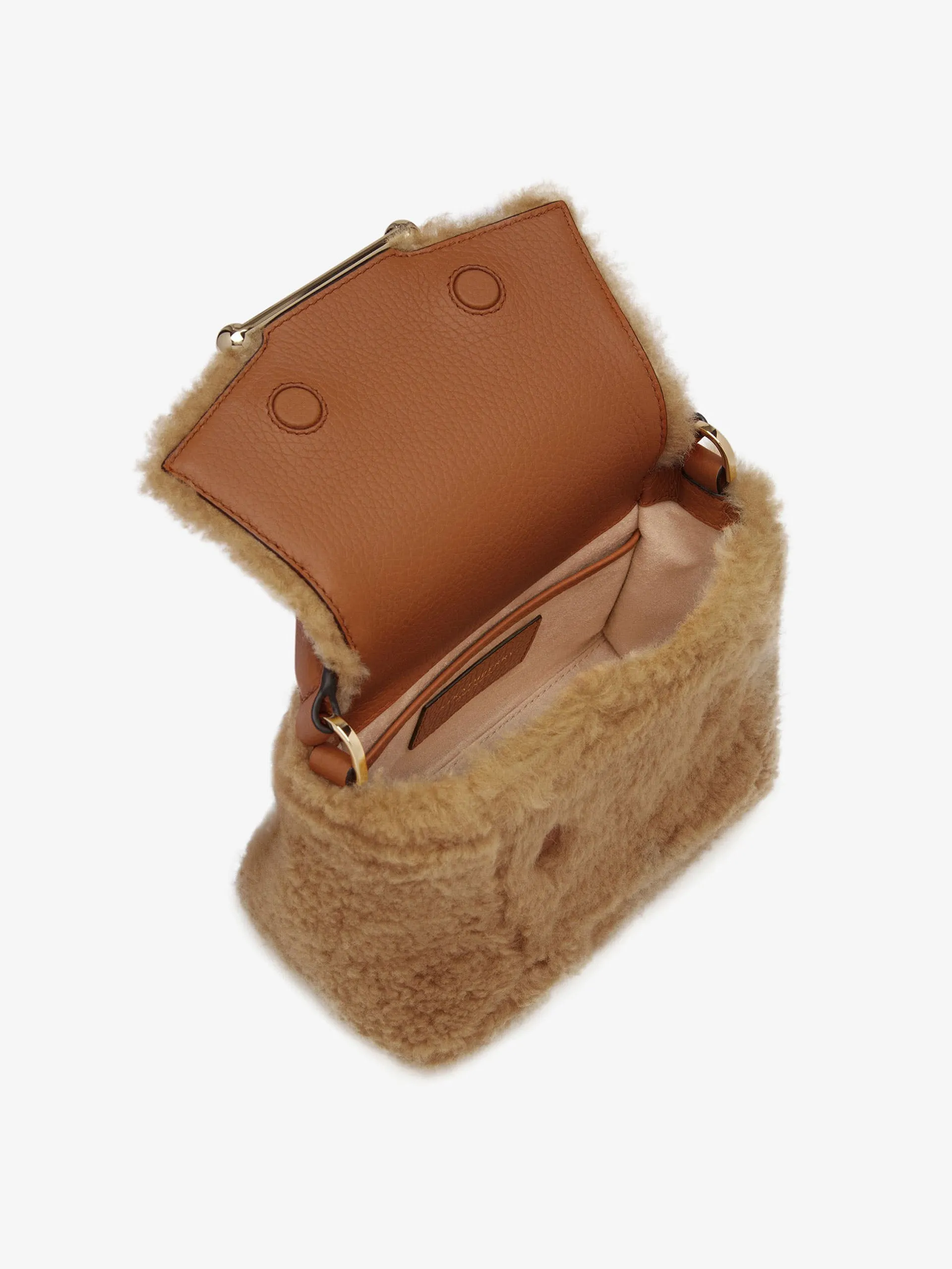 Caramel shearling mosaic nano bag