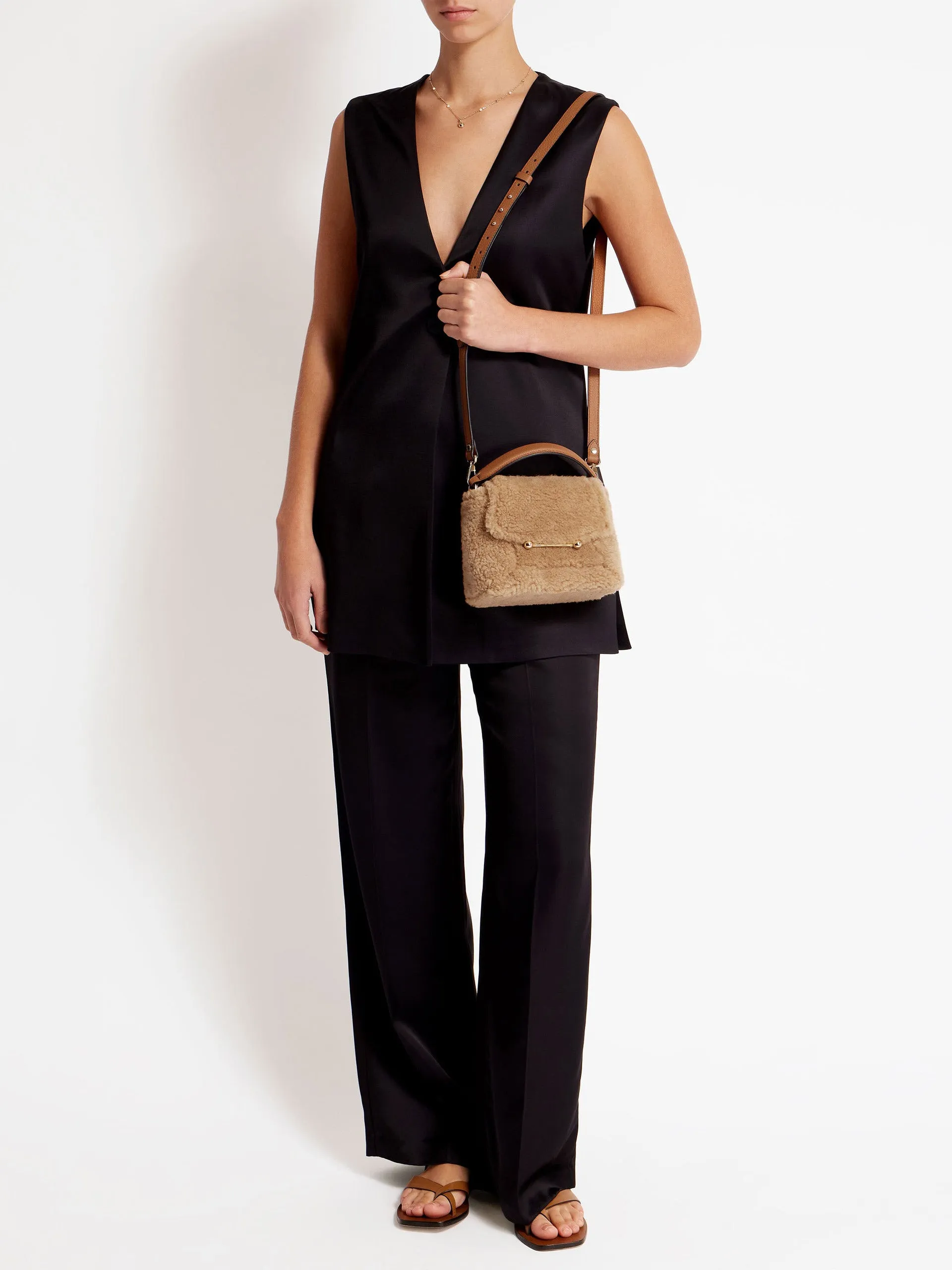 Caramel shearling mosaic nano bag