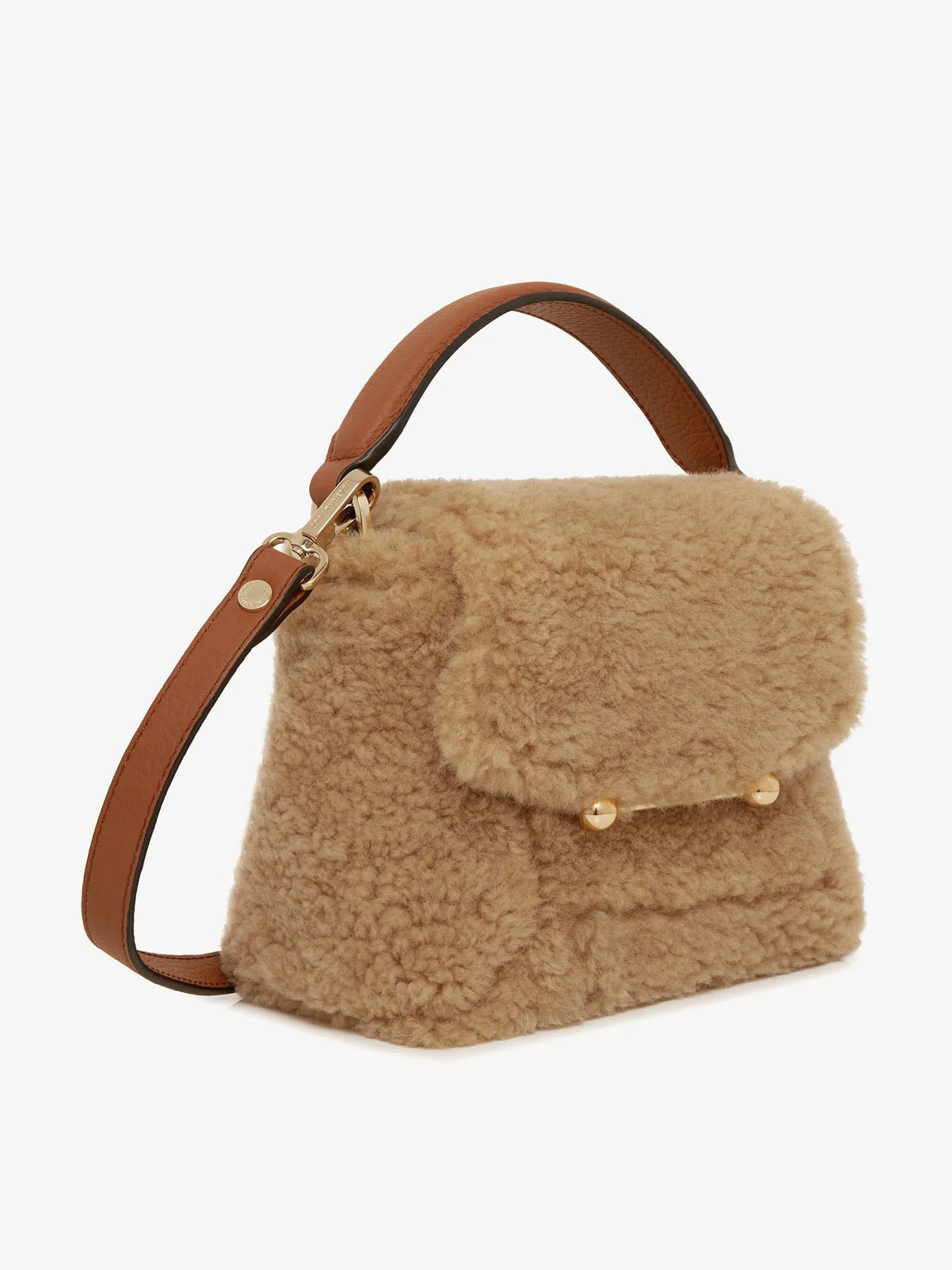Caramel shearling mosaic nano bag