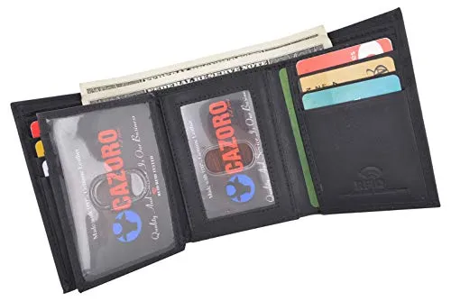 Cazoro Extra Capacity Trifold Wallet for Men RFID Blocking Genuine Leather Wallet Black Brown