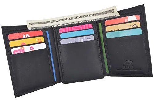 Cazoro Extra Capacity Trifold Wallet for Men RFID Blocking Genuine Leather Wallet Black Brown