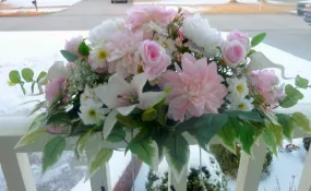 Cemetery flowers, Grave site spray, Mothers Day memorial flowers, silk flower saddle for grave