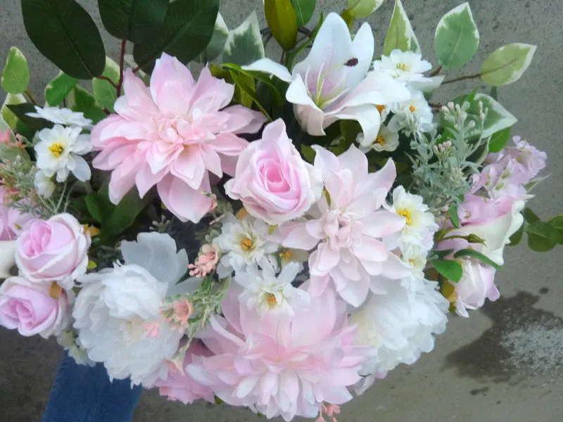 Cemetery flowers, Grave site spray, Mothers Day memorial flowers, silk flower saddle for grave