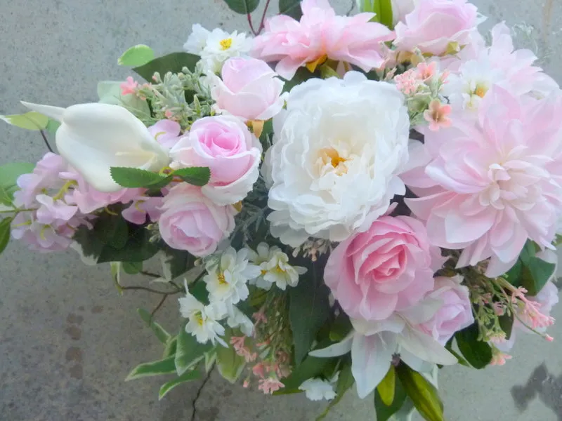 Cemetery flowers, Grave site spray, Mothers Day memorial flowers, silk flower saddle for grave