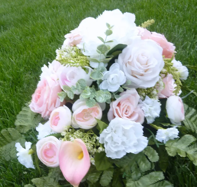 Cemetery flowers in Pink and White, Peony and Rose Grave site spray