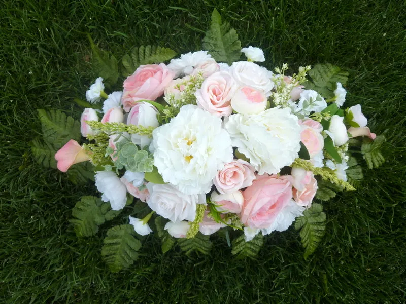 Cemetery flowers in Pink and White, Peony and Rose Grave site spray