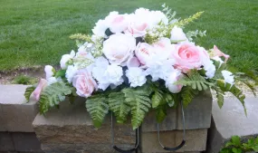 Cemetery flowers in Pink and White, Peony and Rose Grave site spray