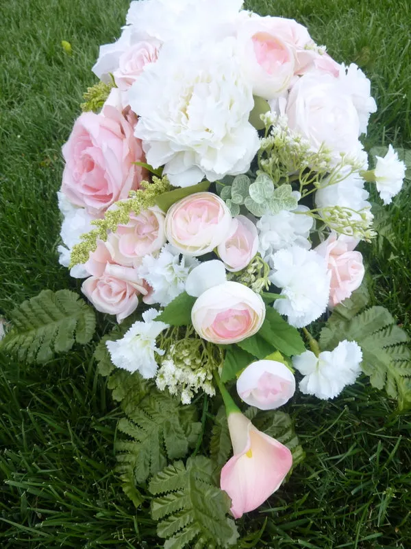 Cemetery flowers in Pink and White, Peony and Rose Grave site spray