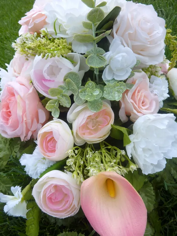 Cemetery flowers in Pink and White, Peony and Rose Grave site spray