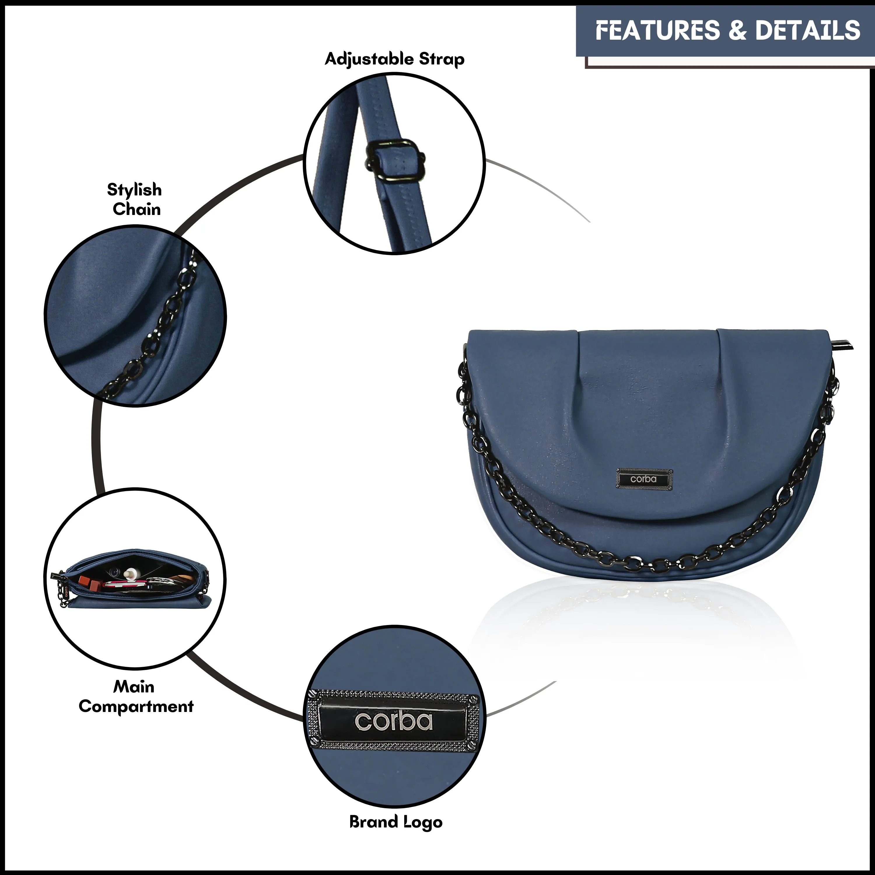 Corba Women Sling Bag Black Light Blue