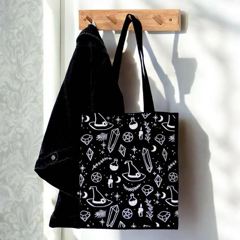 Crystal Witch Print Polycotton Tote Bag for Daily Use