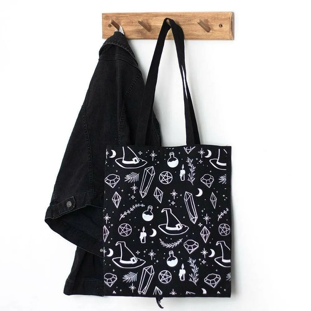 Crystal Witch Print Polycotton Tote Bag for Daily Use