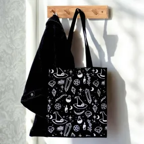 Crystal Witch Print Polycotton Tote Bag for Daily Use