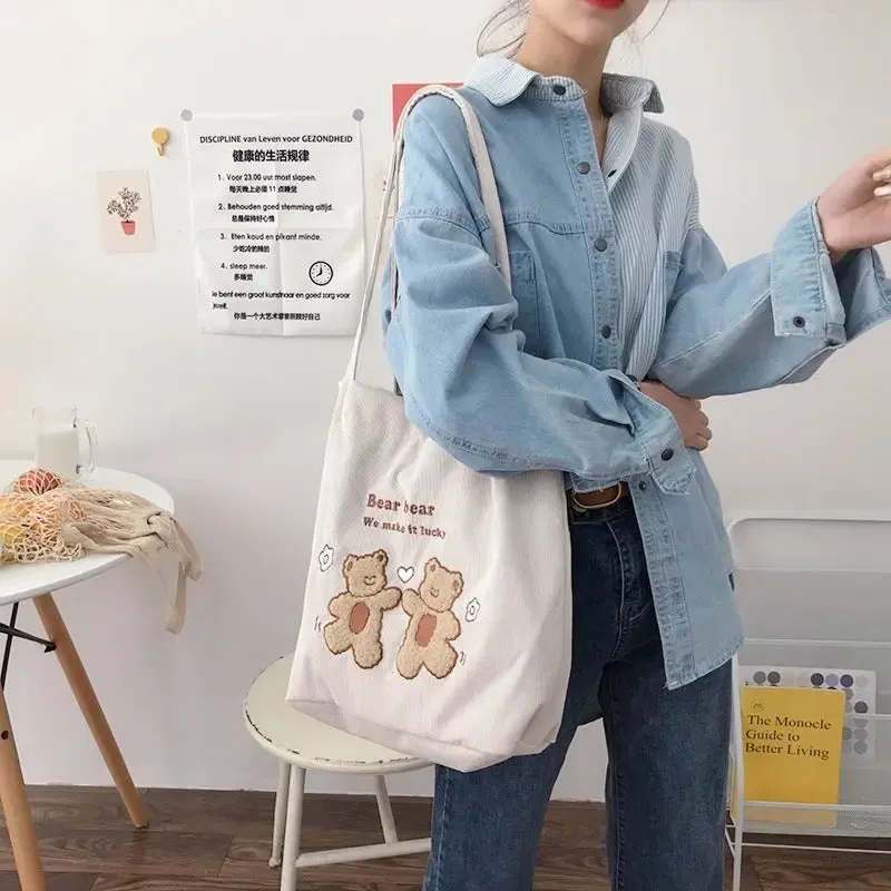 Embroidery  Striped Bears Eco Handbag