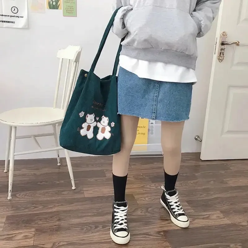 Embroidery  Striped Bears Eco Handbag