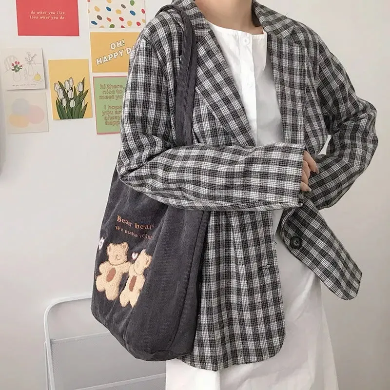 Embroidery  Striped Bears Eco Handbag