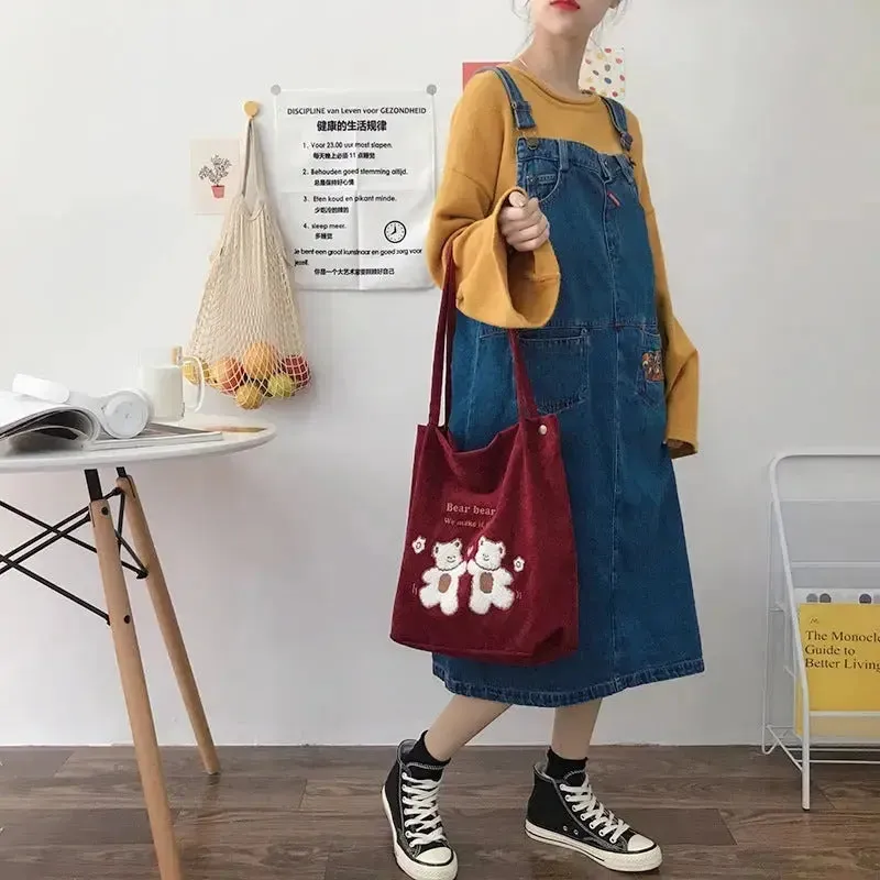 Embroidery  Striped Bears Eco Handbag