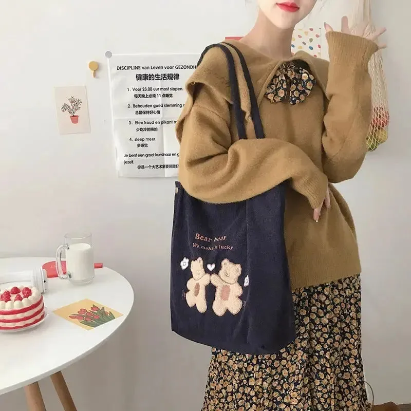 Embroidery  Striped Bears Eco Handbag