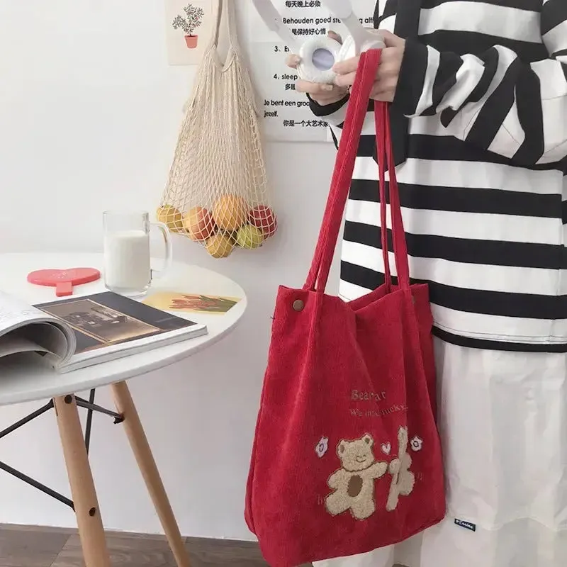 Embroidery  Striped Bears Eco Handbag