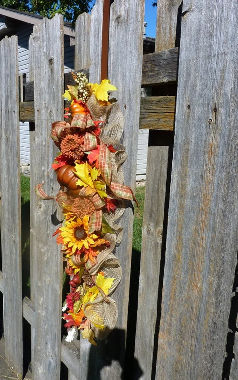 Fall Door Swag, Extra long Sunflower and Pumpkin door swag