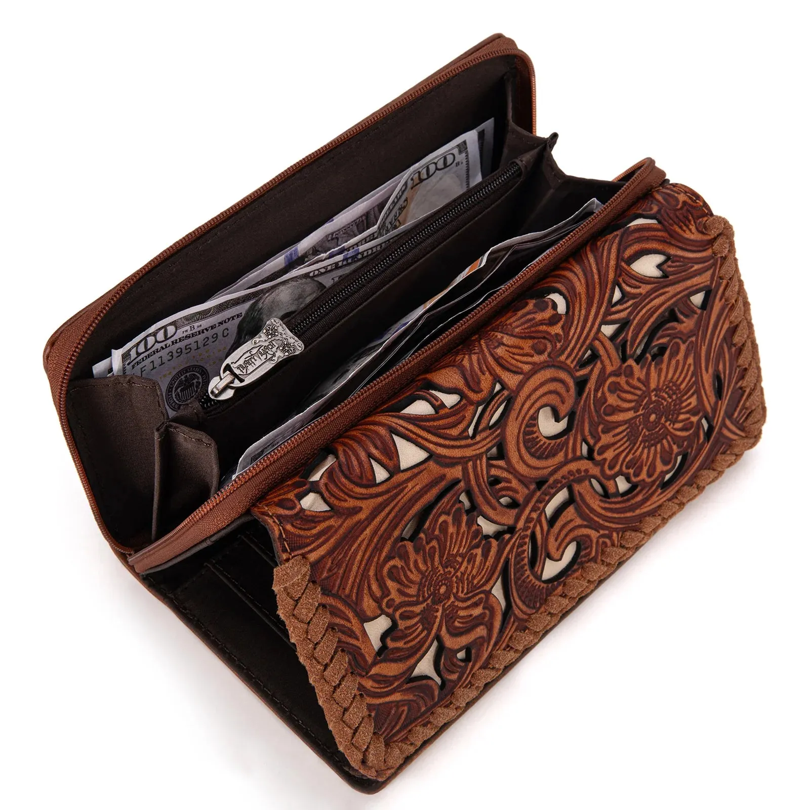 Floral Tooled Wallet - Brown