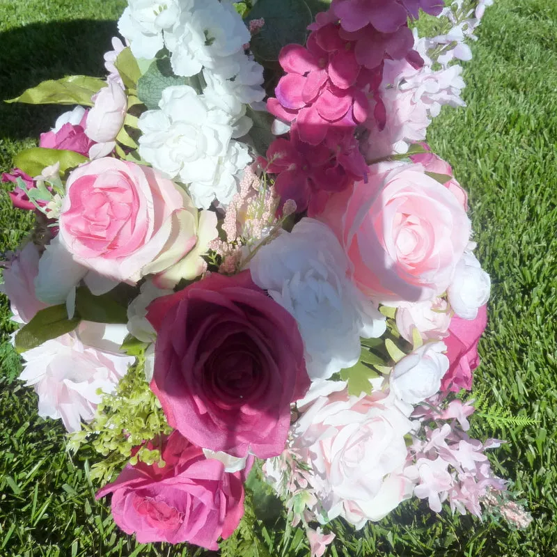 Fuchsia, Pink and white, upright cemetery spray